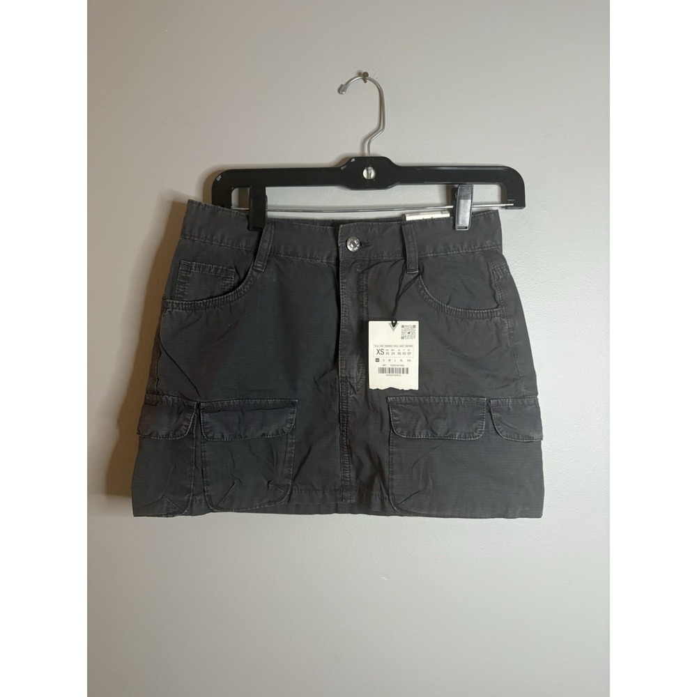NWT Zara Cargo Mini Skirt Womens XS Gray High Rise Utility Pocket Mod Minimalist